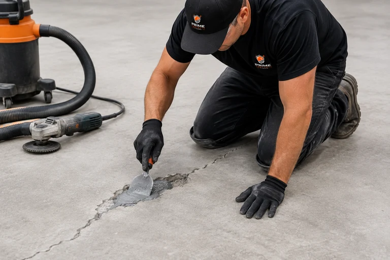 Sealed concrete floor with visible water beading versus a dry matte area